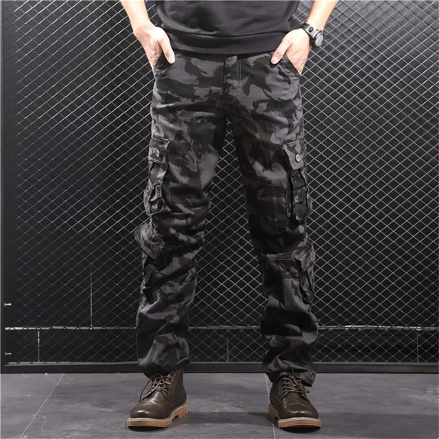 Men's Relaxed Fit Casual Military Trousers Multi Pocket Camo Pants Lightweight Hiking Outdoor Combat Cargo Britches