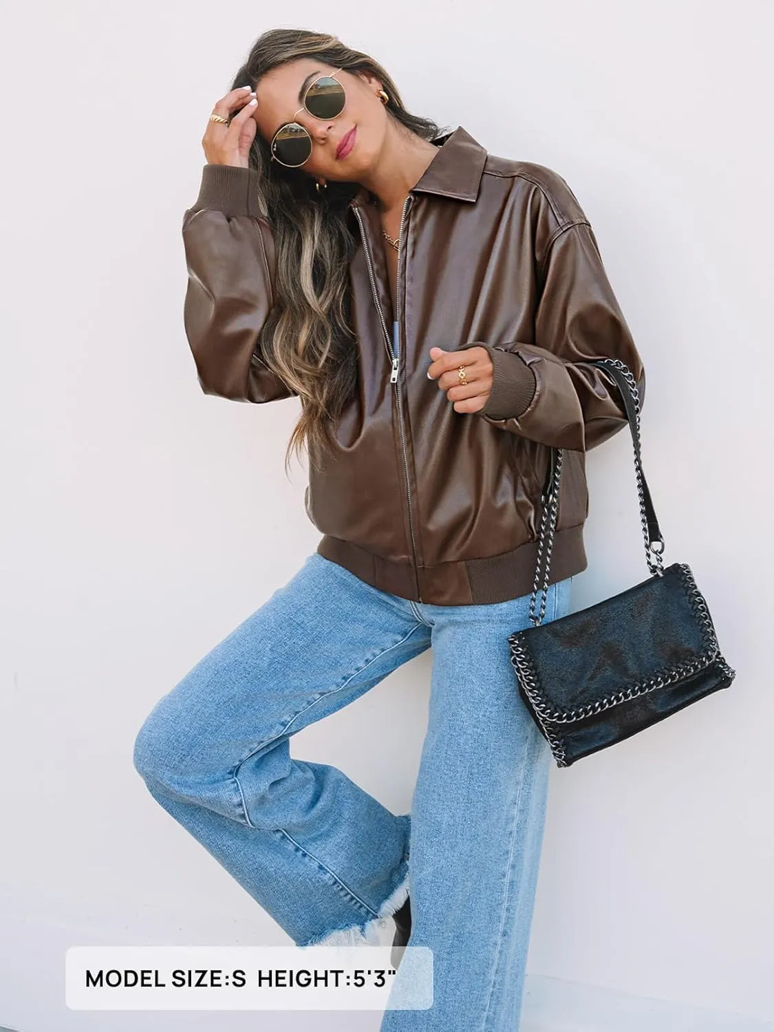 MEROKEETY Women's Oversized Faux Leather Jacket Fall Winter Zip Up Motorcycle Coats Fashion Outfits Clothes 2025