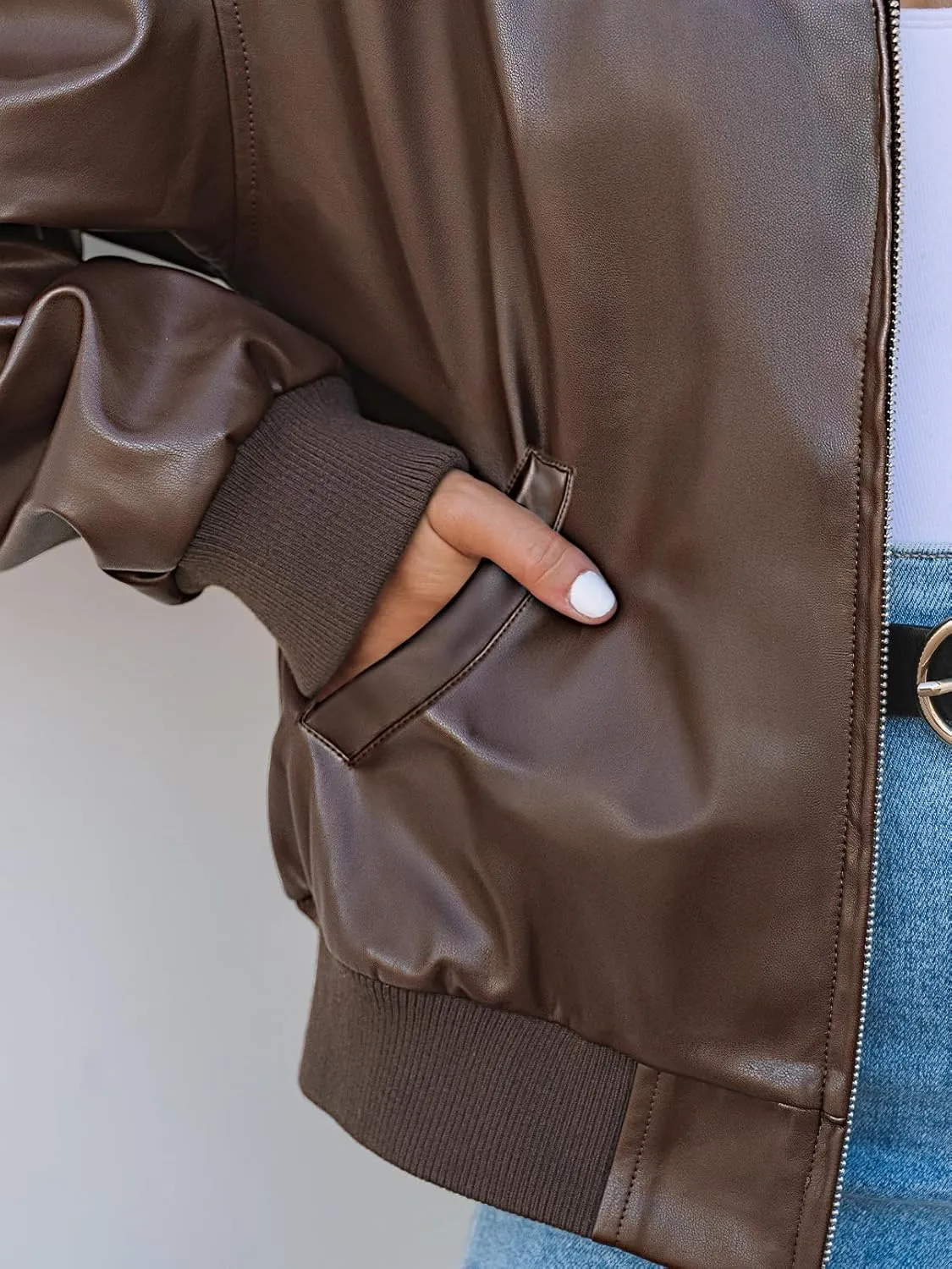 MEROKEETY Women's Oversized Faux Leather Jacket Fall Winter Zip Up Motorcycle Coats Fashion Outfits Clothes 2025