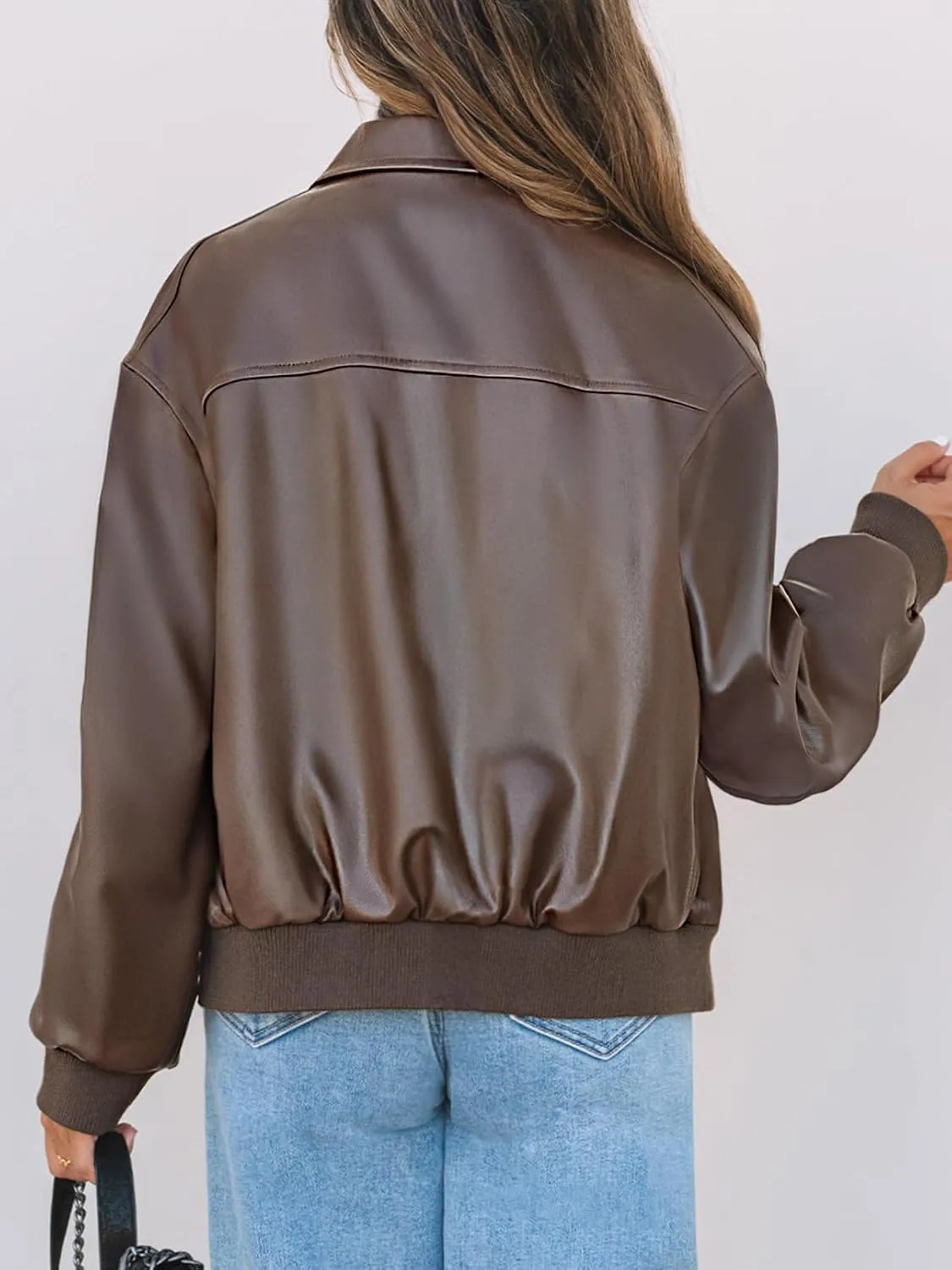 MEROKEETY Women's Oversized Faux Leather Jacket Fall Winter Zip Up Motorcycle Coats Fashion Outfits Clothes 2025