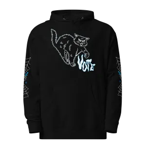 Retro Spooky Cat Vote Midweight Printed Sleeve Pullover Hoodie