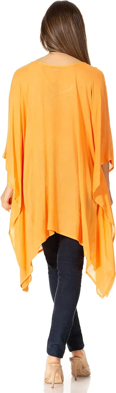 Sakkas Wren Lightweight Circle Poncho Top Blouse with Detailed Embroidery