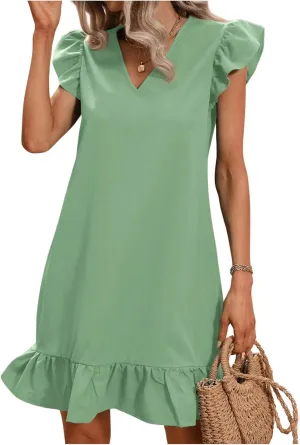 SOLY HUX Summer Dresses for Women V Neck Cap Sleeve Ruffle Hem Smock Short Dress