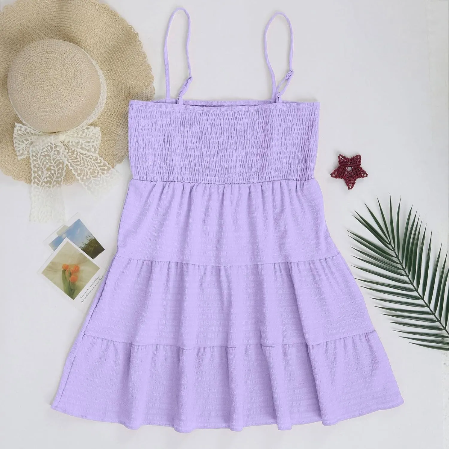 Spaghetti Strap Dresses for Women Summer Smocked Sleeveless Short Dresses Sexy Swing Empire Waist Skater Grad Dress
