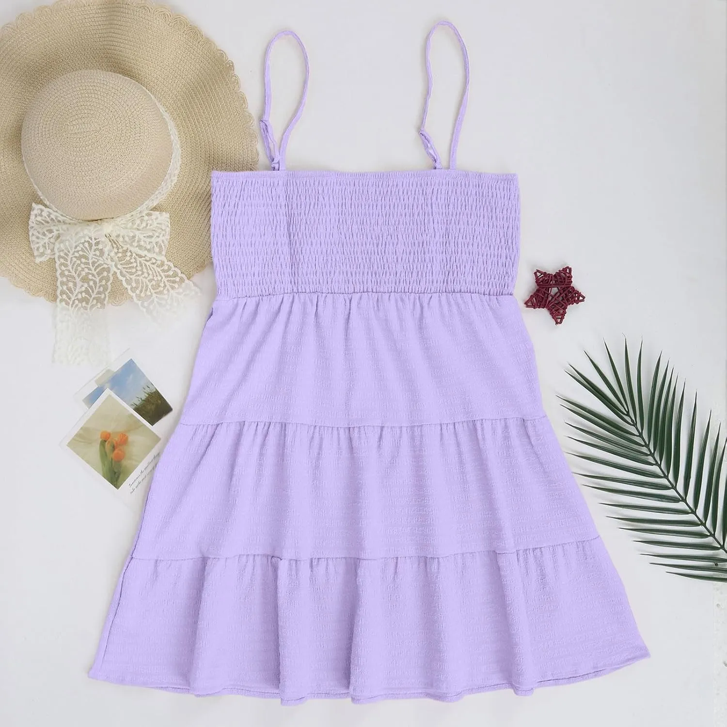 Spaghetti Strap Dresses for Women Summer Smocked Sleeveless Short Dresses Sexy Swing Empire Waist Skater Grad Dress