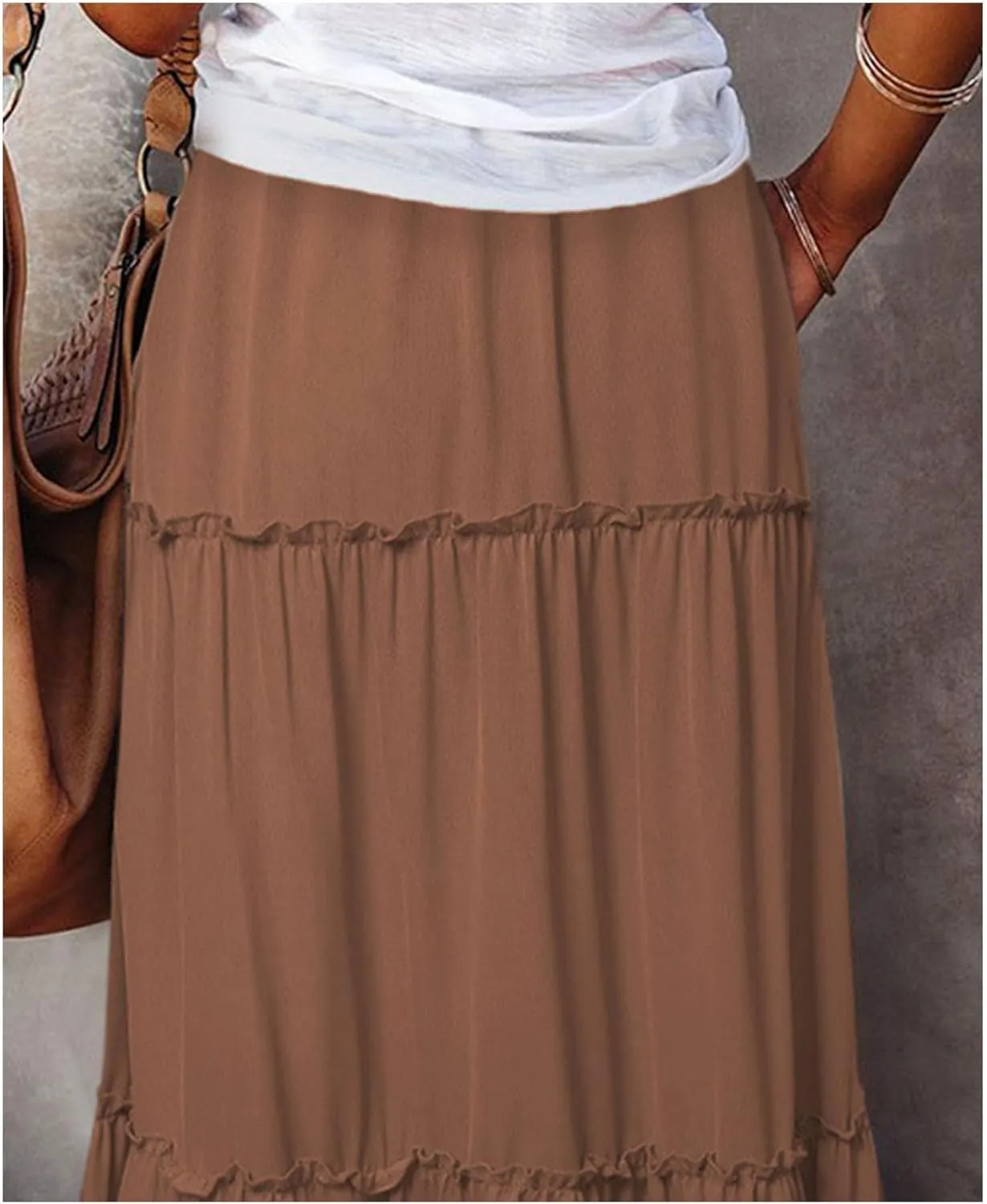 Summer Maxi Skirts for Women Casual Drawstring High Waisted Floral Print Boho Skirt Fashion Tiered Ruffle Hem Skirts