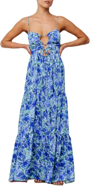 UAURORAO Women Tie Front Floral Maxi Dress Spaghetti Strap V Neck Cut Out Long Dress with Bow Wedding Guest Party Gown