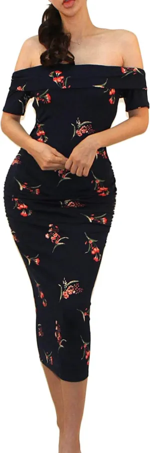 Vivicastle USA Women's Off Shoulder Ruffle Ruched Sides Knee Length Maternity Bodycon Dress