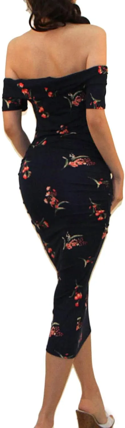 Vivicastle USA Women's Off Shoulder Ruffle Ruched Sides Knee Length Maternity Bodycon Dress