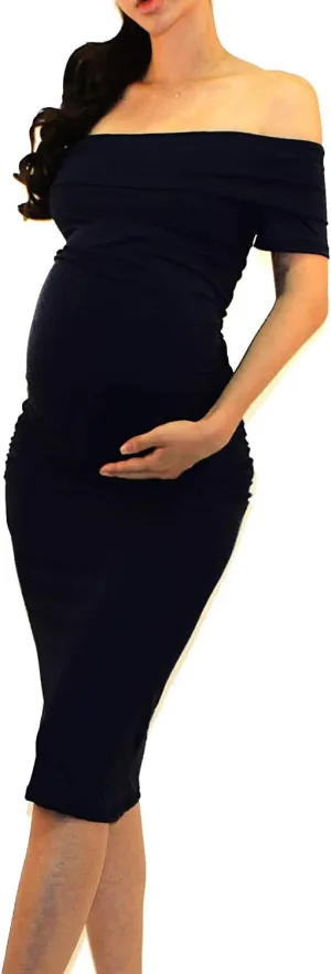 Vivicastle USA Women's Off Shoulder Ruffle Ruched Sides Knee Length Maternity Bodycon Dress