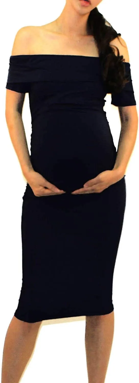 Vivicastle USA Women's Off Shoulder Ruffle Ruched Sides Knee Length Maternity Bodycon Dress