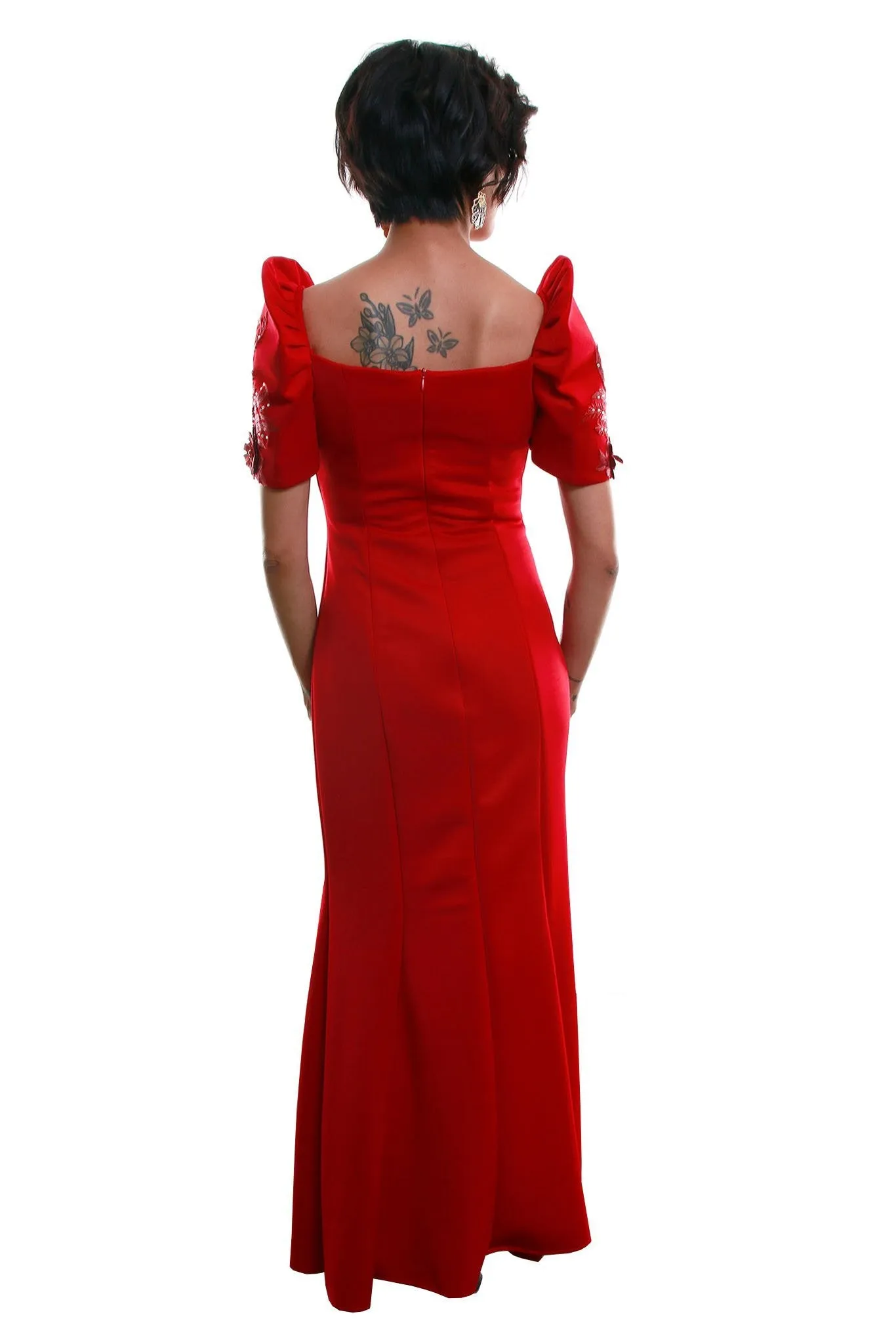 WD08 - Neoprene Mestiza Gown Red - Filipiniana