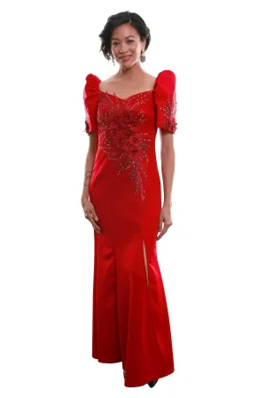 WD08 - Neoprene Mestiza Gown Red - Filipiniana