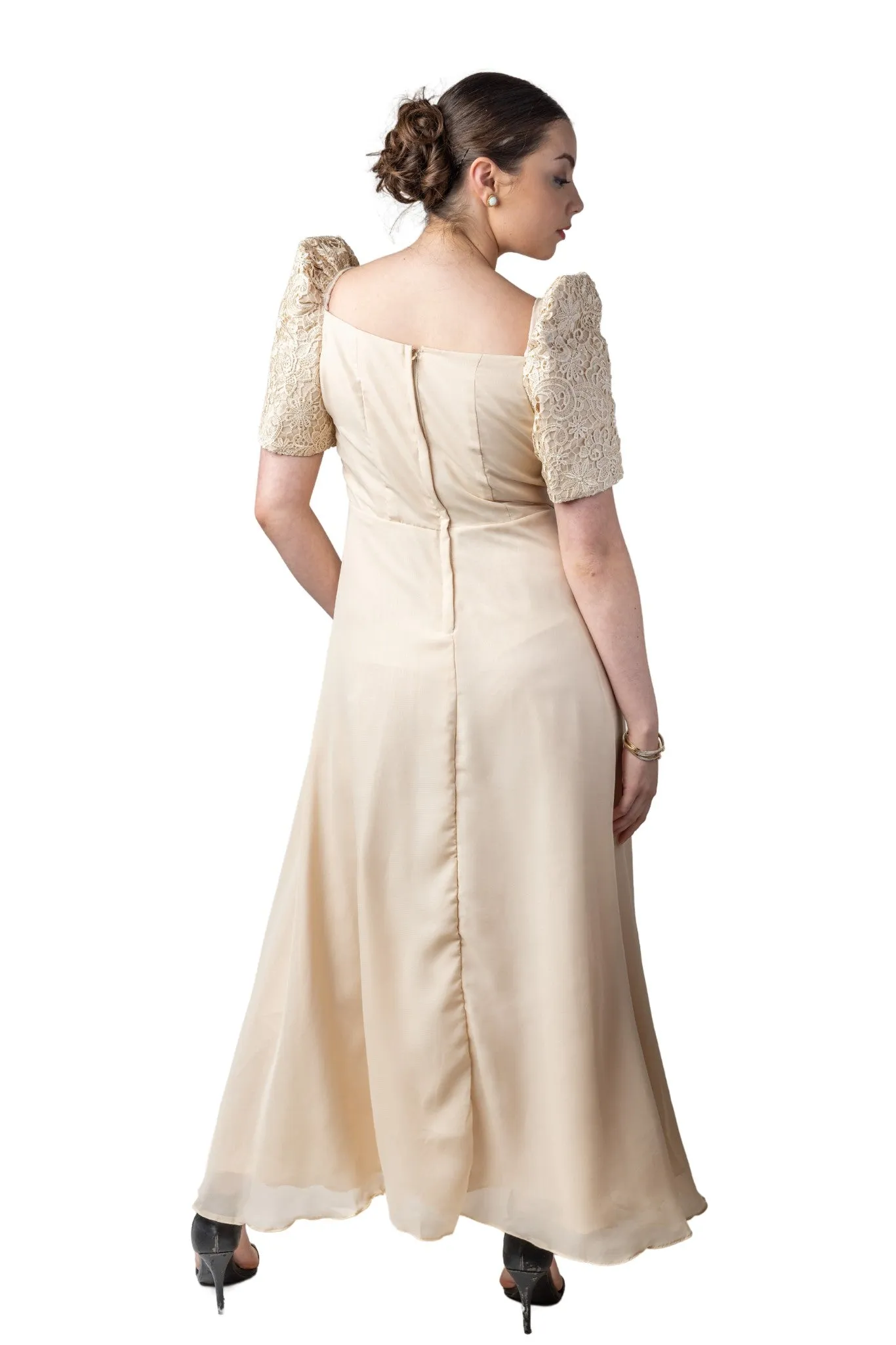 WD20 - Filipiniana Chiffon Gown Beige