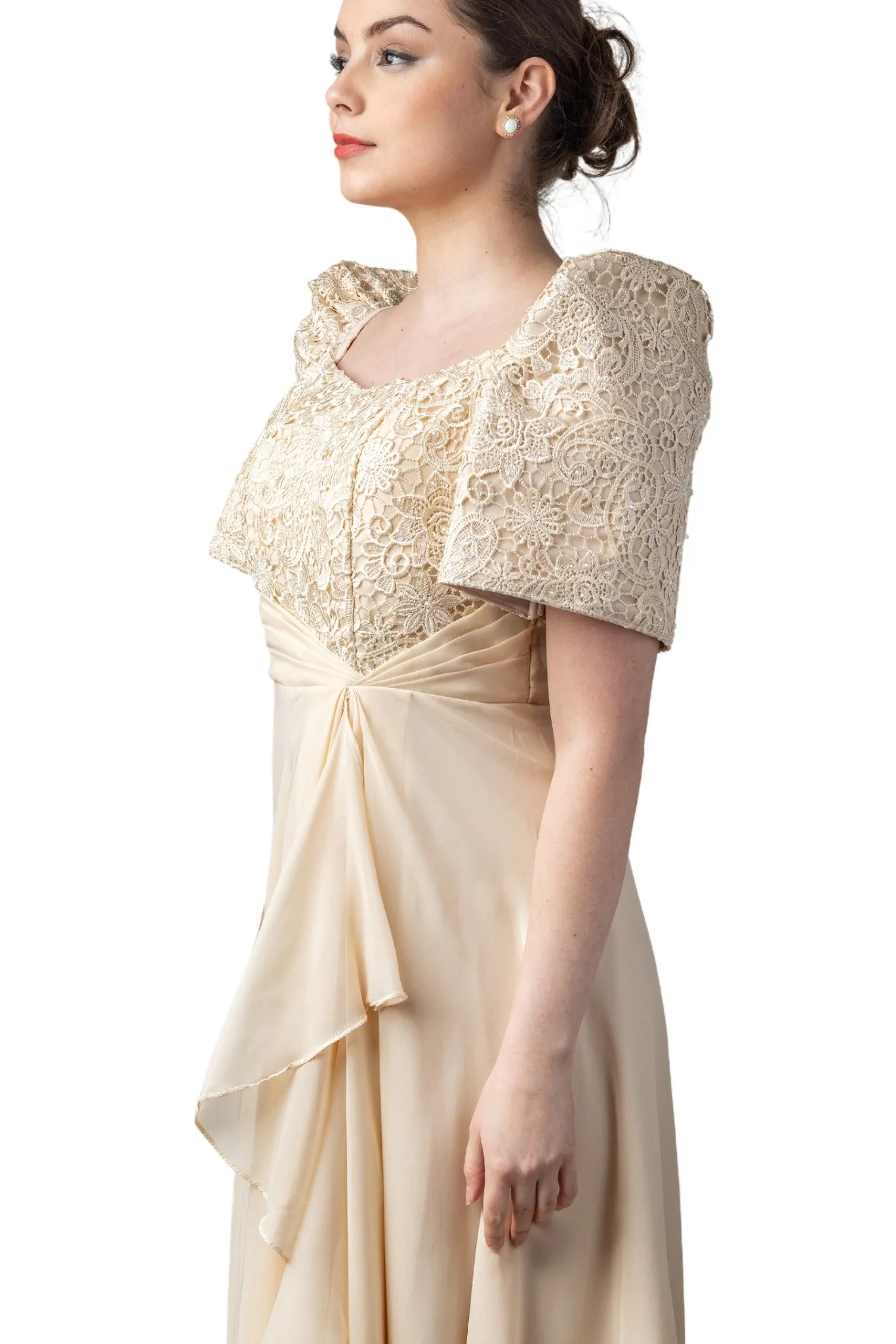 WD20 - Filipiniana Chiffon Gown Beige