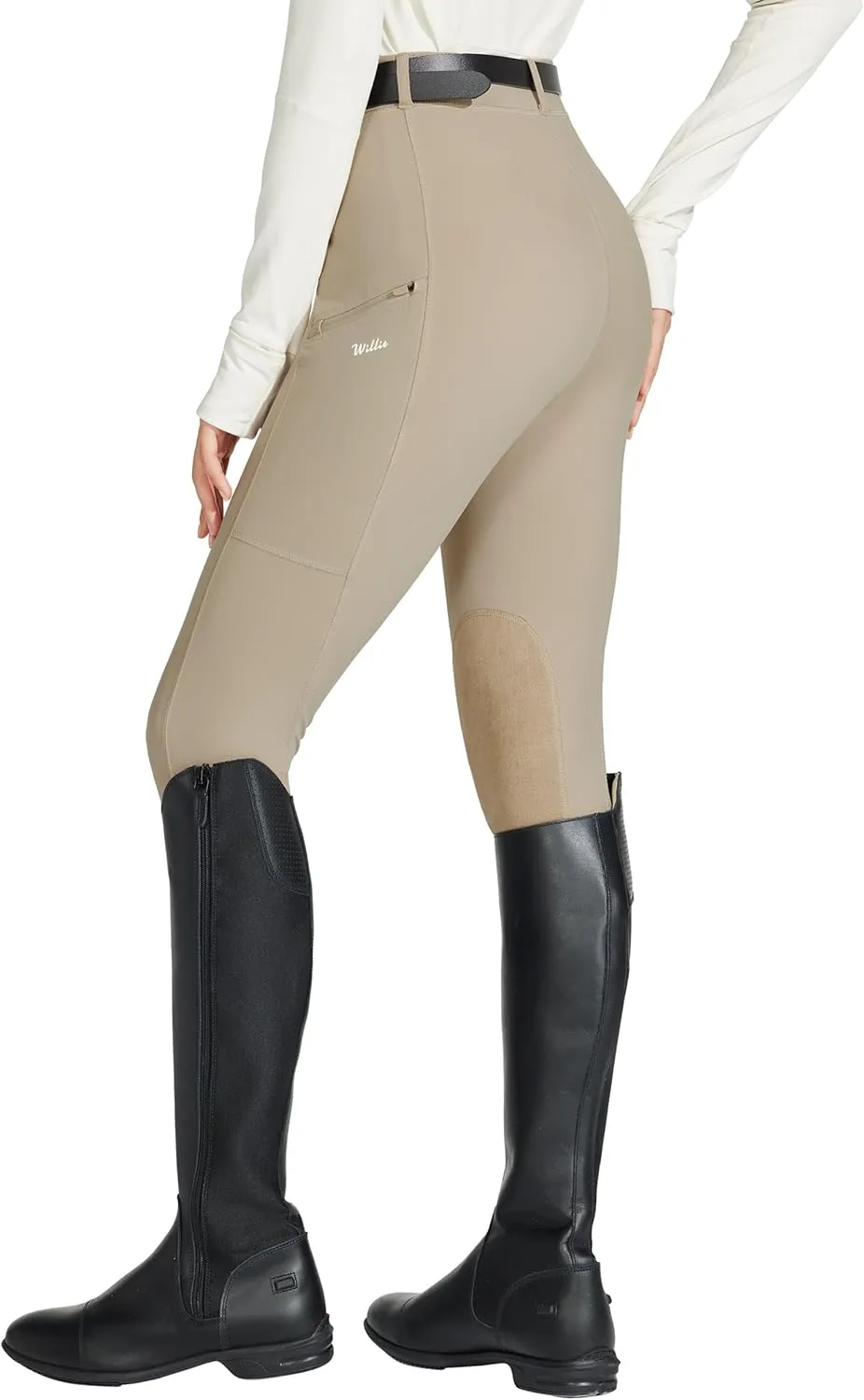 Willit Women's Horse Riding Pants Knee-Patch Equestrian Breeches Horseback Schooling Tights Zipper Pockets