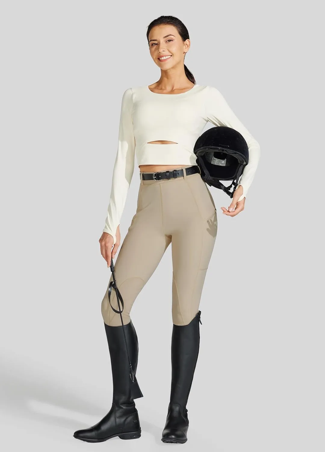 Willit Women's Horse Riding Pants Knee-Patch Equestrian Breeches Horseback Schooling Tights Zipper Pockets