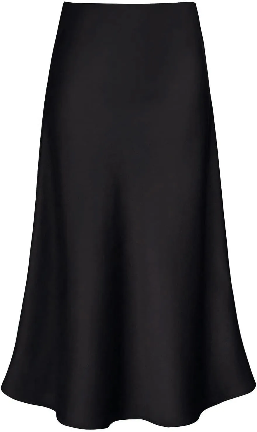 Women's Satin High Waist Hidden Elasticized Waistband Flared Casual A Line Midi Skirt