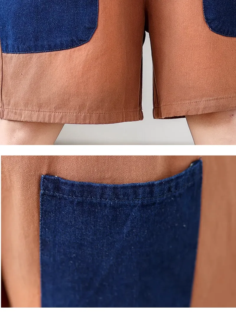 Women's Summer Wear Contrasting Color Overalls Dungarees