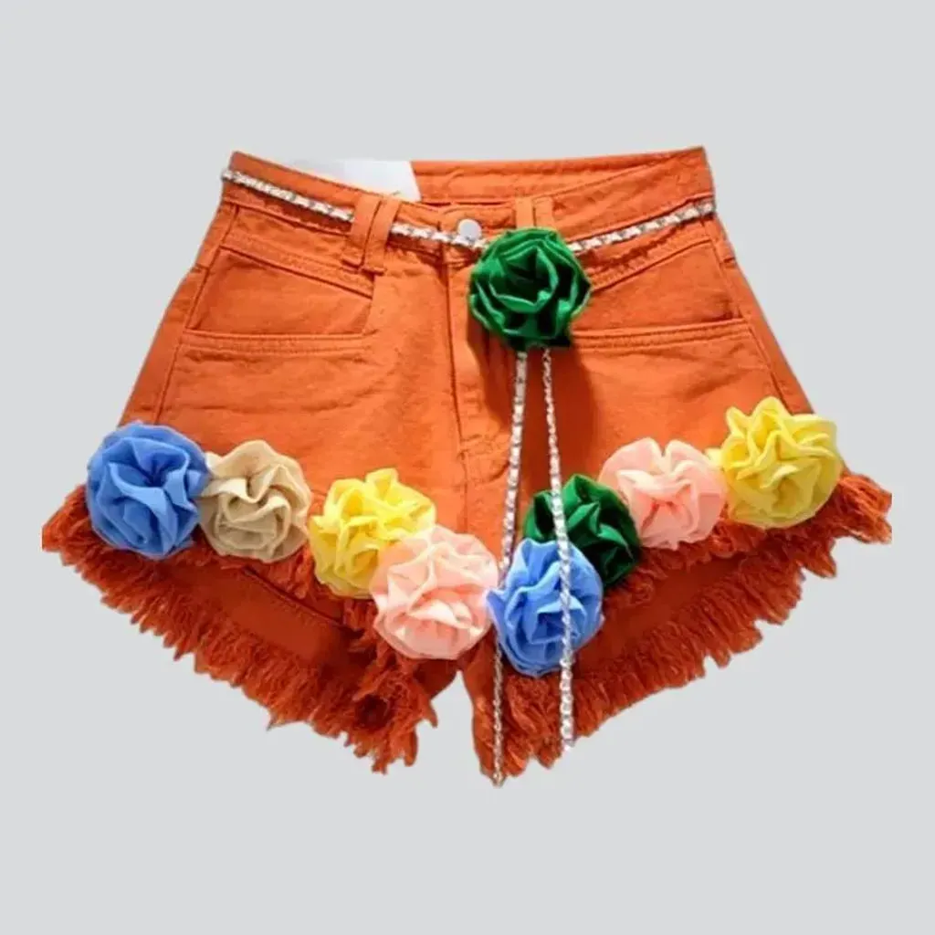 Y2k embellished denim shorts for women