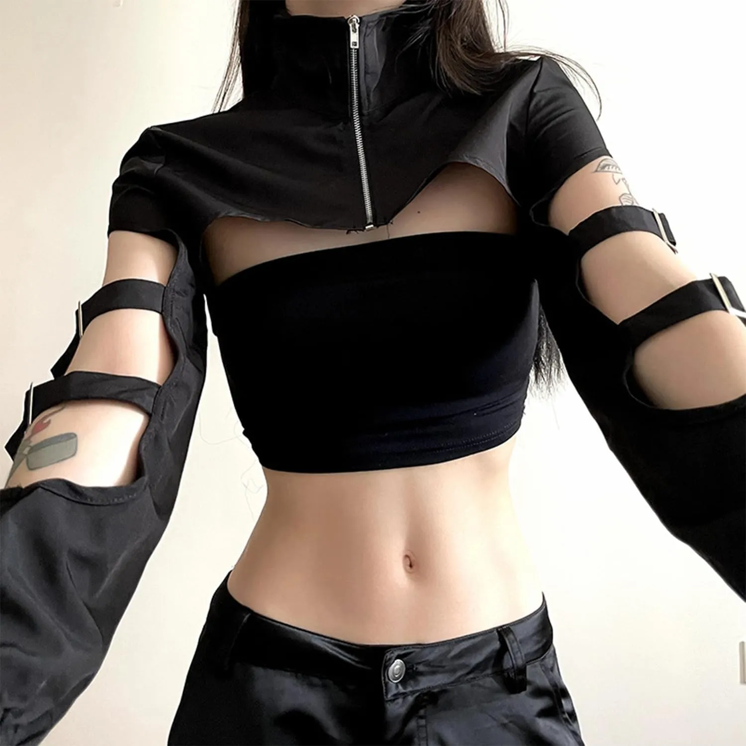 Ypser Reflective Rave Top Crop Top Shrug Techwear Shirt Rave Outfits For Women