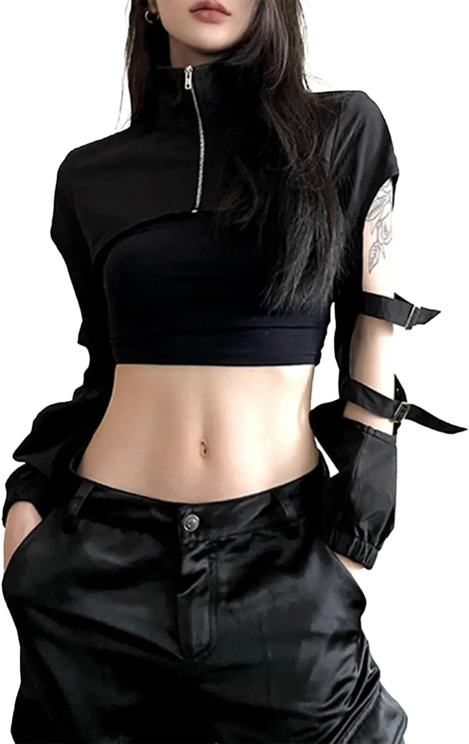 Ypser Reflective Rave Top Crop Top Shrug Techwear Shirt Rave Outfits For Women